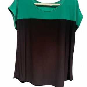Carol Rose Emerald Green and Black Color-block Cap-sleeved Blouse